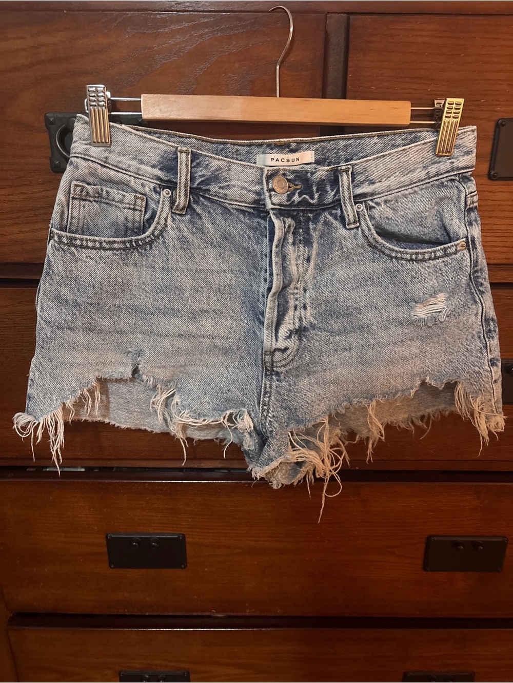 Pacsun Vintage High Rise Button Fly Distressed Denim Shorts, Size 28